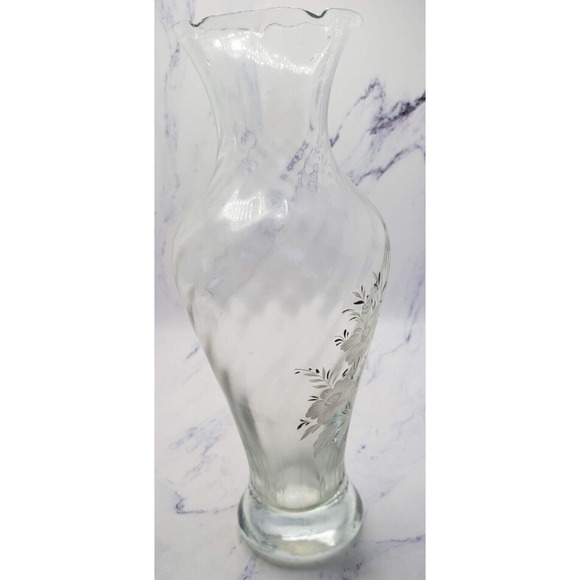 Clear Crystal Glass 25th Anniversary 8 Inch Vase With Flower Etching - Picture 4 of 7